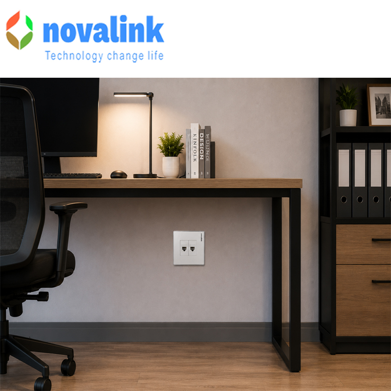 Bộ Ổ Cắm Mạng Cat6 2 Cổng &Acirc;m Tường Novalink NV-22002SW Cao Cấp