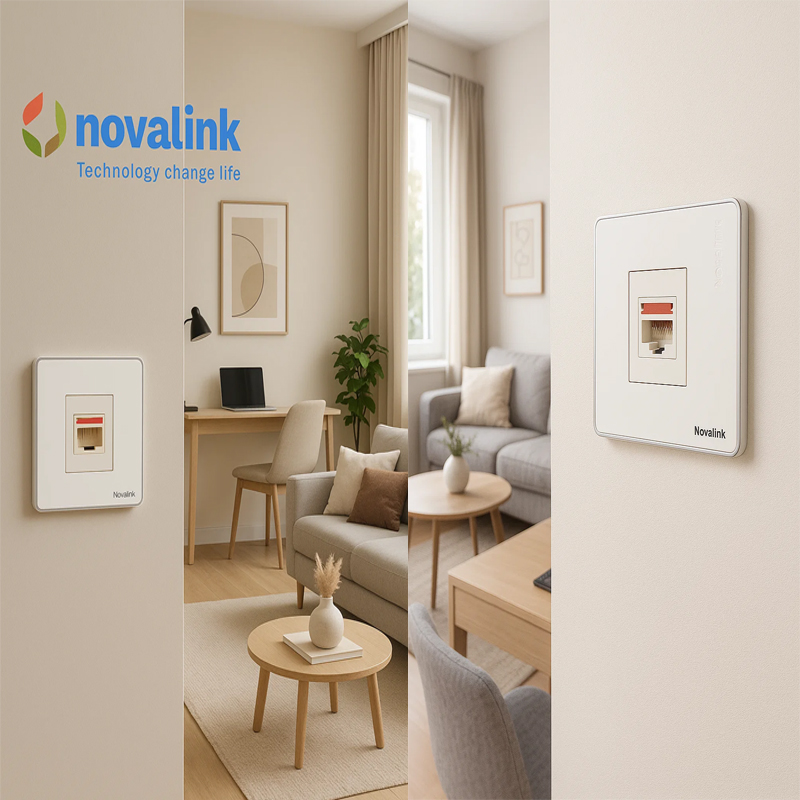 Bộ ổ cắm mạng 1 cổng cat6 hình vuông novalink NV-22001SW+ CC-04-00231