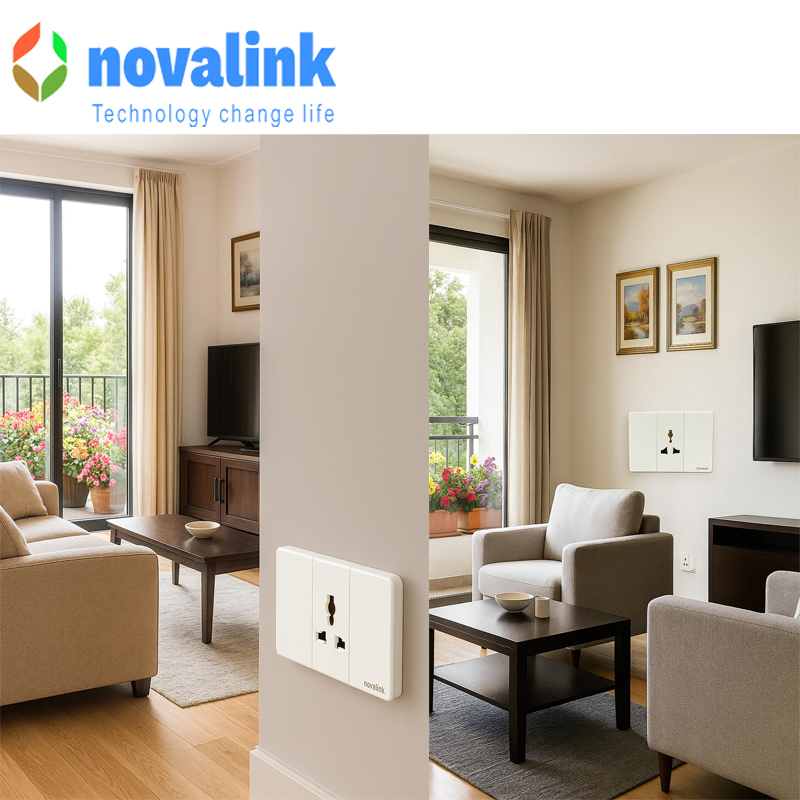 Bộ Mặt 1 ổ cắm 3 chấu đa năng khung nhôm cao cấp hình chữ nhật màu trắng điện áp 220V-250V công xuất 15A