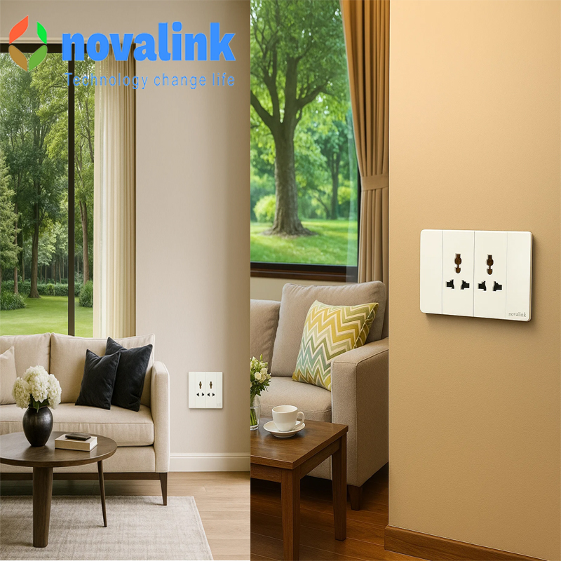 Bộ Mặt 2 ổ cắm 3 chấu đa năng , khung nhôm cao cấp , hình chữ nhật màu trắng điện áp 220V-250V , công xuất 15A  Mã A5-20