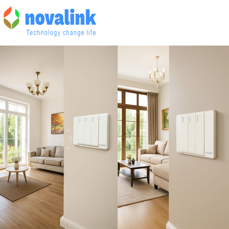 Bộ mặt công tắc 3 thiết bị một chiều màu trắng chính hãng novalink với khung nhôm cao cấp công xuất 10A điện áp 220v-250V