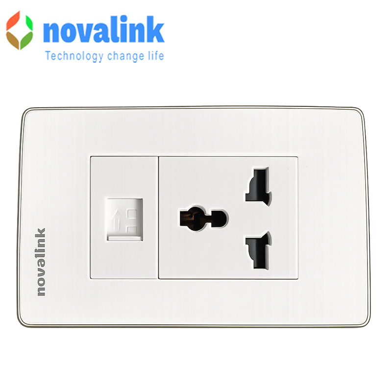 Bộ ổ cắm điện đơn 3 chấu mạng cat6 &acirc;m tường novalink NV-21003WS+M13+ CC-04-00231