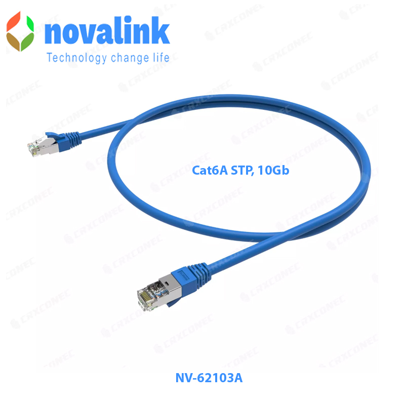 Patch cord lan cat6A STP Novalink màu xanh 600mhz dài 1,5m NV-62103A