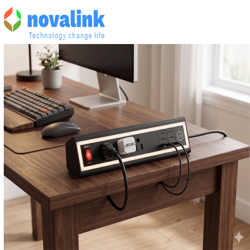 Hộp ổ điện lắp tr&ecirc;n b&agrave;n l&agrave;m việc cao cấp novalink m&atilde; NV-DP301US ch&iacute;nh h&atilde;ng