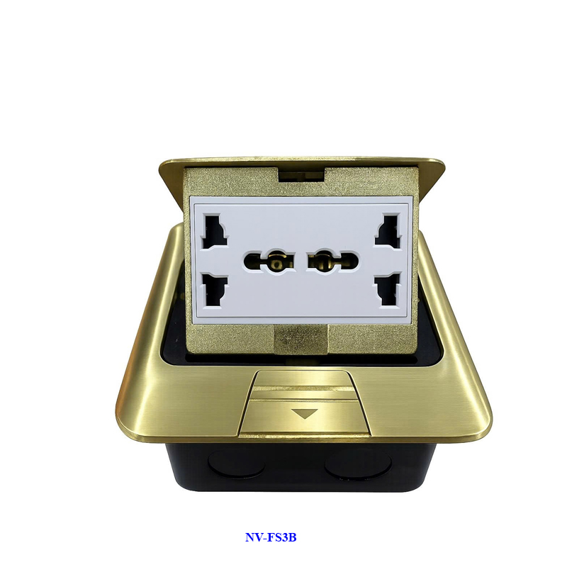 Hộp ổ điện &acirc;m s&agrave;n cao cấp Novalink NV-FS3B m&agrave;u đồng với 3 ổ cắm t&ugrave;y chọn