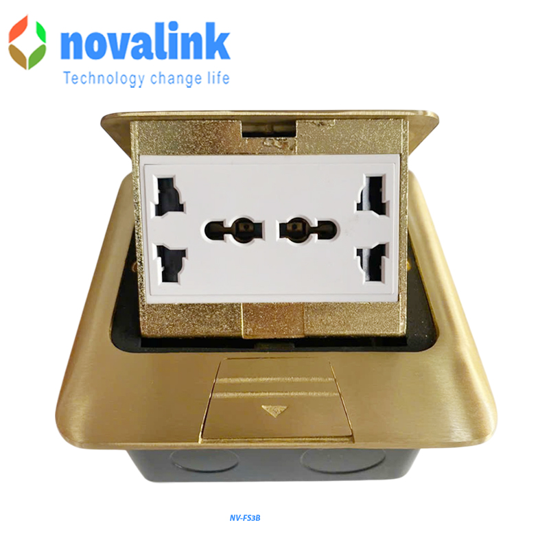 Hộp ổ điện &acirc;m s&agrave;n cao cấp Novalink NV-FS3B m&agrave;u đồng với 3 ổ cắm t&ugrave;y chọn