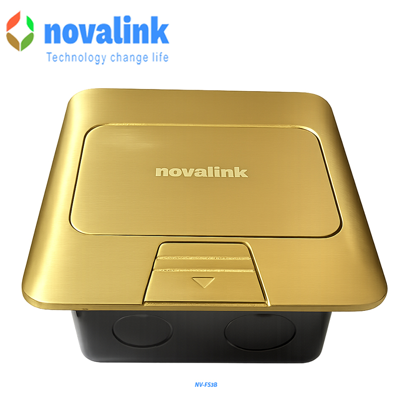 Hộp ổ điện &acirc;m s&agrave;n cao cấp Novalink NV-FS3B m&agrave;u đồng với 3 ổ cắm t&ugrave;y chọn