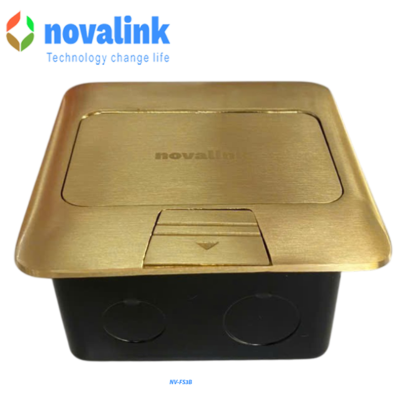 Hộp ổ điện âm sàn cao cấp Novalink NV-FS3B màu đồng với 3 ổ cắm tùy chọn