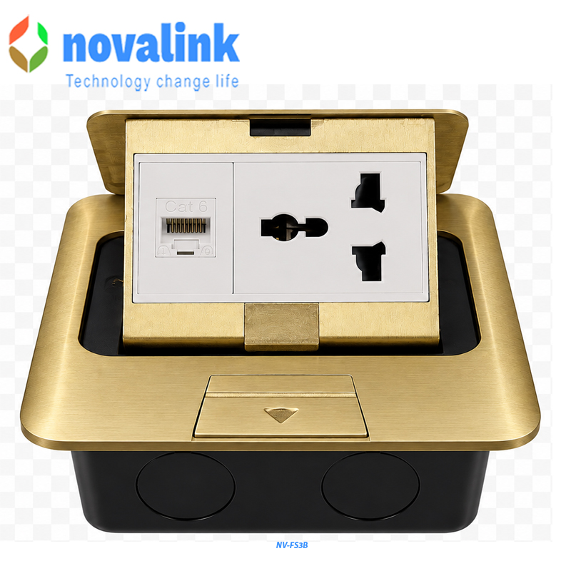 Hộp ổ điện âm sàn cao cấp Novalink NV-FS3B màu đồng với 3 ổ cắm tùy chọn