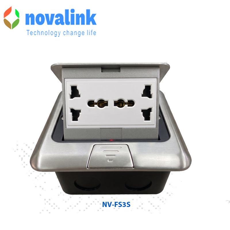 Hộp điện &acirc;m s&agrave;n cao cấp Novalink NV-FS3S m&agrave;u bạc với 3 moduels ch&iacute;nh h&atilde;ng