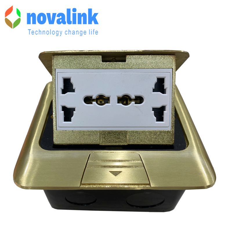 Hộp ổ điện âm sàn cao cấp Novalink NV-FS3SB màu đồng với 3 ổ cắm tùy chọn