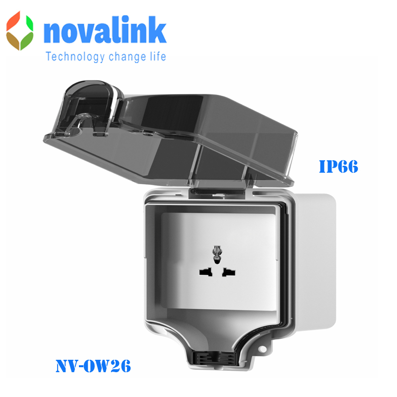 Hộp ổ cắm điện âm tường chống nước Novalink mã NV-OW26 hỗ trợ IP66 cao cấp