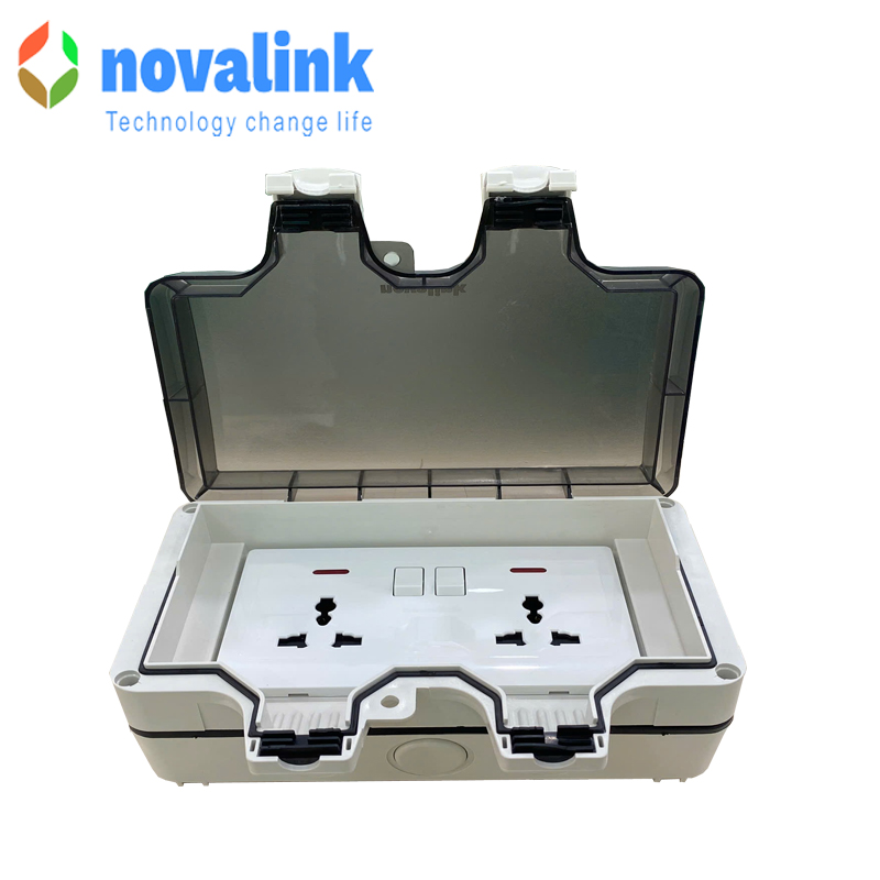 Hộp ổ cắm điện chống nước ngoài trời Novalink mã NV-OW46 cao cấp hỗ trợ IP66