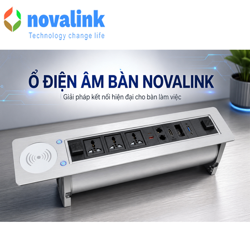 Ổ Điện &Acirc;m B&agrave;n Novalink NV-ST803WQI - Giải Ph&aacute;p Kết Nối Hiện Đại Cho Ph&ograve;ng Họp V&agrave; Văn Ph&ograve;ng