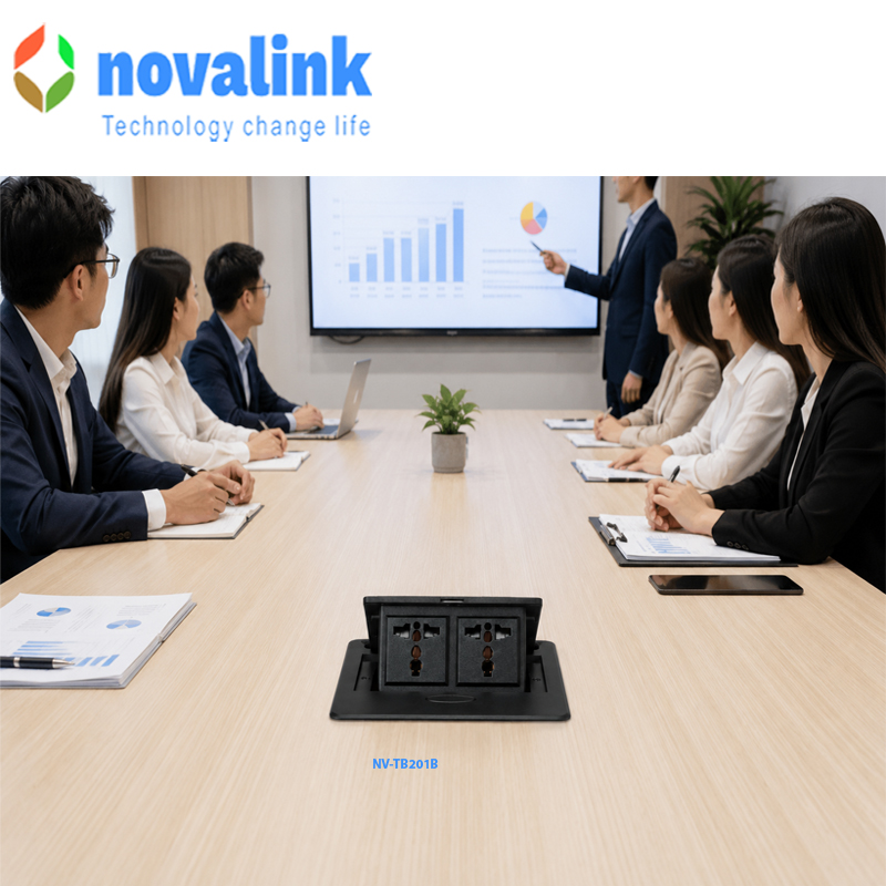 Ổ Cắm Điện &Acirc;m B&agrave;n Novalink NV-TB201B M&agrave;u Đen Ch&iacute;nh H&atilde;ng (2 Ổ Điện 3 Chấu Đa Năng 16A