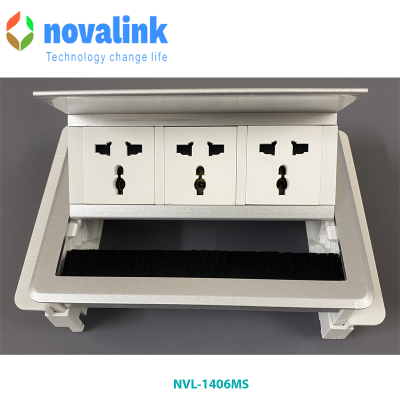 Hộp ổ điện âm bàn cao cấp Novalink NVL-1406MS màu bạc chính hãng