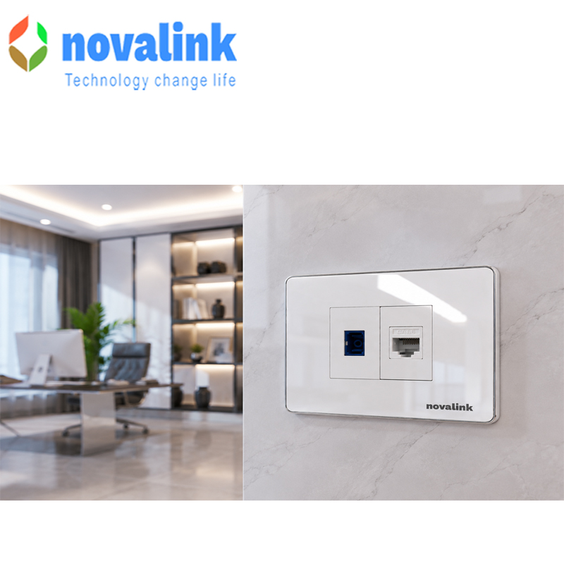 Bộ ổ cắm mạng+ Quang âm tường novalink NV-12016U+NV-21002SW chính hãng