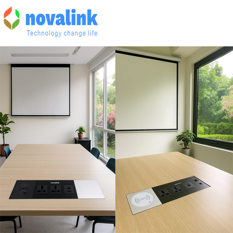 Hộp ổ điện âm bàn nắp trượt cao cấp Novalink mã ST-W tích hợp không dây 15W