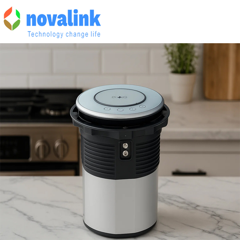 Hộp ổ điện âm bàn bếp, bàn đảo cao cấp Novalink WTWF-W mở nắp cảm ứng và app