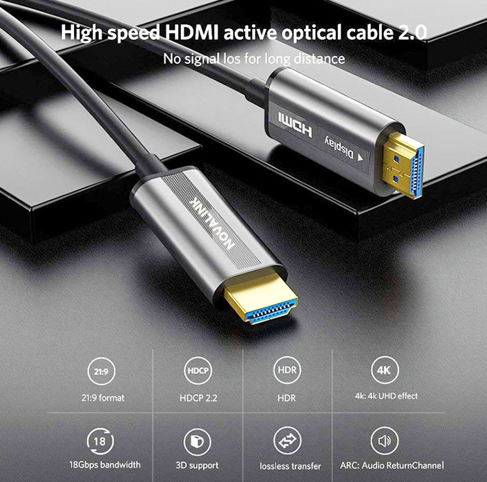 Dây cáp tín hiệu HDMI 2.0 sợi quang Novalink NV-32011 4Kx60hz dài 25m cao cấp