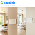 Bộ mặt 4 công tắc 1 chiều novalink hình chữ nhật  màu trắng xứ cao cấp với khung lắp hạt bằng nhôm, công xuất công tác 10A