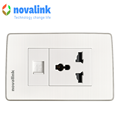 Bộ ổ cắm điện đơn 3 chấu mạng cat6 âm tường novalink NV-21003WS+M13+ CC-04-00231