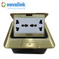Hộp ổ điện âm sàn cao cấp Novalink NV-FS3SB màu đồng với 3 ổ cắm tùy chọn