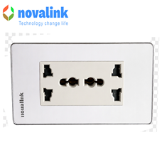 Bộ ổ cắm điện âm tường đôi 3 chấu novaink NV-21003WS+P13 chính hãng