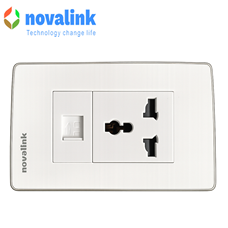 Bộ ổ cắm điện đơn 3 chấu mạng cat6 âm tường novalink NV-21003WS+M13+ CC-04-00231
