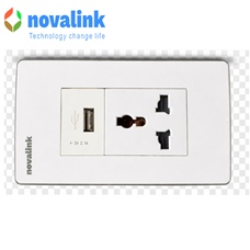 Bộ ổ cắm điện đơn 3 chấu + USB 5v-2A âm tường novalink NV-21003WS+P21-C2A