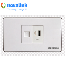Bộ ổ cắm Mạng + USB 5V-2A âm tường novalink  NV-21002WS+P21-2A chính hãng cao cấo