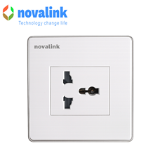 Bộ ổ điện đơn 3 chấu đa năng âm tường hingh vuông novalink NV-22002SW+M-13 chính hãng