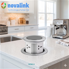 Hộp ổ điện âm bàn bếp, bàn đảo cao cấp Novalink WTWF-W mở nắp cảm ứng và app