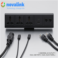 Hộp ổ điện trên mặt bàn cao cấp novalink NV-DP302UC mầu đen chính hãng